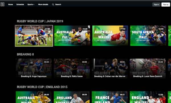 Dazn website with Rugby matches (Source - Google)